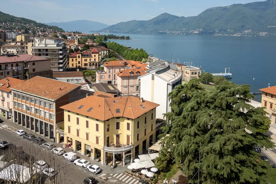 Aerial view of Luino and Lake Maggiore